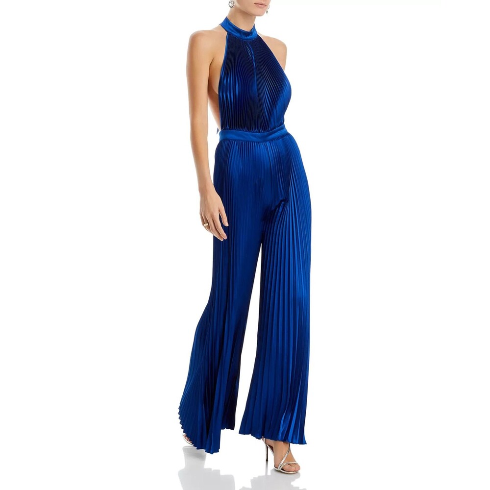 L'IDEE womens Regal Blue Cinema Halter Low Back Jumpsuit size 12 x 28" inseam